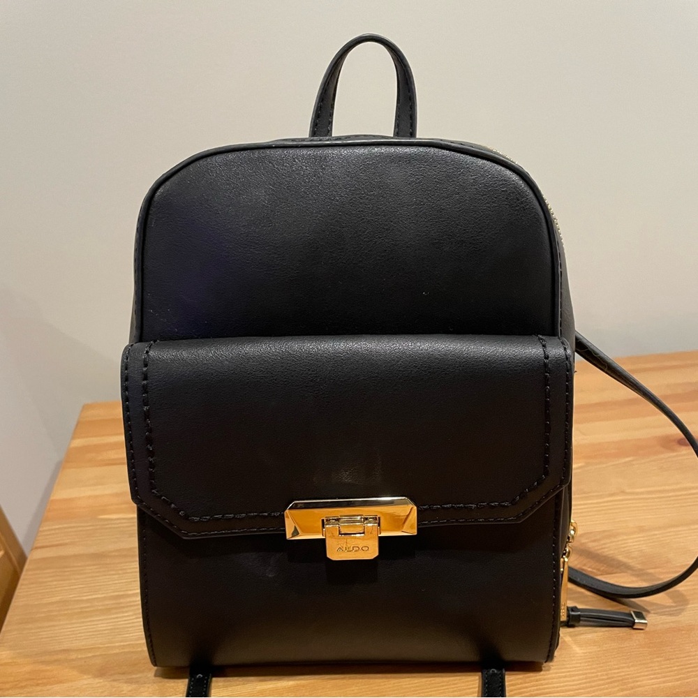 Aldo black faux leather backpack